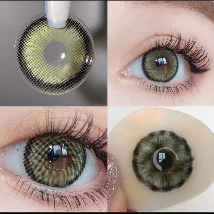 Hazel Honey colour contact lens shown on a brown eye