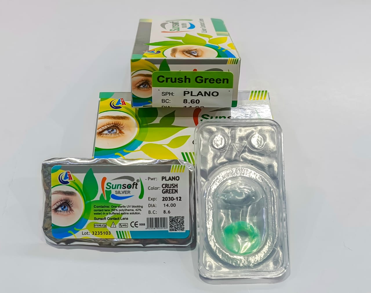 Sunsoft Silver | Crush Green Contact Lens (Plano)